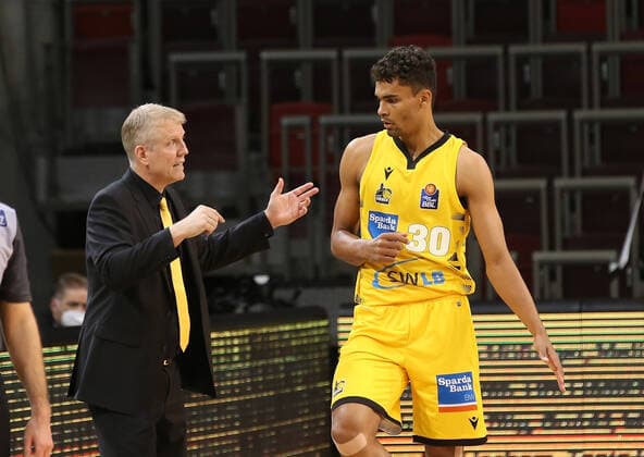 V li Coach John Patrick Riesen , Oscar Da Silva Riesen MHP Riesen Ludwigsburg vs Medi Bayreuth Basketball Bundesliga 2020 2021 Ludwigsburg , GER, 28 03 2021,