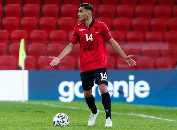 Mandatory Credit: Photo by Nikola Krstic BPI Shutterstock (11832717du) Qazim Laci of Albania Albania v England, FIFA World Cup, WM, Weltmeisterschaft, Fussball Qualifying Group I, Football, Arena Kombetare, Tirana, Albania - 28 Mar 2021 Albania v England, FIFA World Cup Qualifying Group I, Football, Arena Kombetare, Tirana, Albania - 28 Mar 2021  Copyright: xNikolaxKrstic BPI Shutterstockx 11832717du
