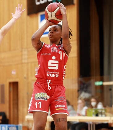 Wasserburg, Badria Halle,28 03 21, playoff quarterfinals, 1 game, basketball, 1 Bundesliga women, TSV 1880 Wasserburg vs Giro Live Panthers Osnabrueck in the picture Allazia BLOCKTON Osnabrueck US , Copyright: HMBxMediax xHeikoxBecker