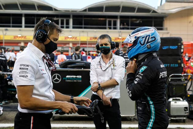 Antti Vierula FIN, Mercedes AMG Petronas F1 Team , Riccardo Musconi ITA, Mercedes AMG Petronas F1 Team , 77 Valtteri Bottas FIN, Mercedes AMG Petronas F1 Team , F1 Grand Prix of Bahrain at Bahrain International Circuit on March 28, 2021 in Sakhir, Bahrain Photo by HOCH ZWEI Sakhir Bahrain