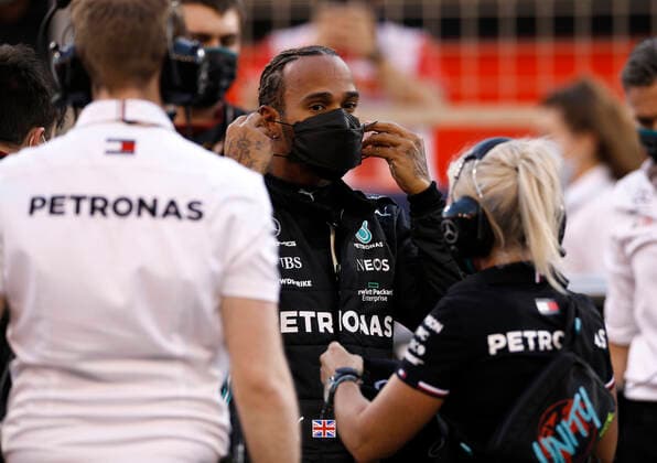 44 Lewis Hamilton GBR, Mercedes AMG Petronas F1 Team , Angela Cullen GBR, Mercedes AMG Petronas F1 Team , F1 Grand Prix of Bahrain at Bahrain International Circuit on March 28, 2021 in Sakhir, Bahrain Photo by HOCH ZWEI Sakhir Bahrain