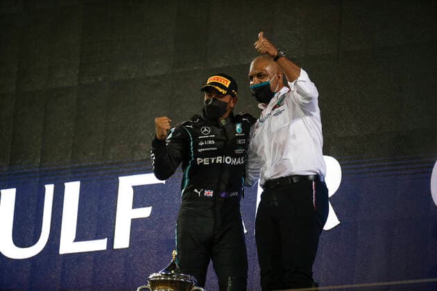 44 Lewis Hamilton GBR, Mercedes AMG Petronas F1 Team , Russell Braithwaite Mercedes AMG Petronas F1 Team , F1 Grand Prix of Bahrain at Bahrain International Circuit on March 28, 2021 in Sakhir, Bahrain Photo by HOCH ZWEI Sakhir Bahrain