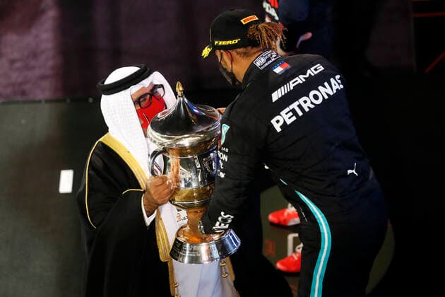 F1 Grand Prix of Bahrain 44 Lewis Hamilton (GBR, Mercedes-AMG Petronas F1 Team), F1 Grand Prix of Bahrain at Bahrain International Circuit on March 28, 2021 in Sakhir, Bahrain. (Photo by Steven Tee LAT Motorsport Images FIA Pool via HOCH ZWEI) Sakhir Bahrain Poolfoto HOCH ZWEI Pool Motorsport Images ,EDITORIAL USE ONLY