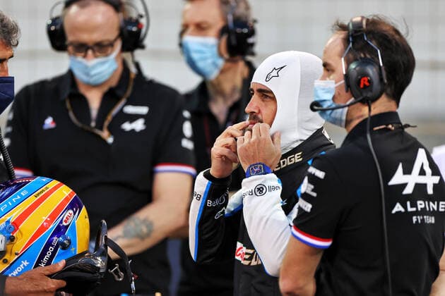 F1 Grand Prix of Bahrain 14 Fernando Alonso (ESP, Alpine F1 Team), F1 Grand Prix of Bahrain at Bahrain International Circuit on March 28, 2021 in Sakhir, Bahrain. (Photo by James Moy XPB Alpine F1 Team FIA Pool via HOCH ZWEI) Sakhir Bahrain Poolfoto HOCH ZWEI Pool XPB James Moy ,EDITORIAL USE ONLY