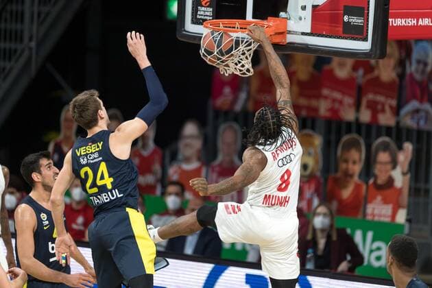Basketball, Euroleague, day0 03 2021, FC Bayern Munich Fenerbahce Istanbul In the picture Jalen REYNOLDS FC Bayern Munich, 8 dunking Munich Audi Dome Bayern Germany. Copyright: Passion2Press.dex xMarkusxFischerx