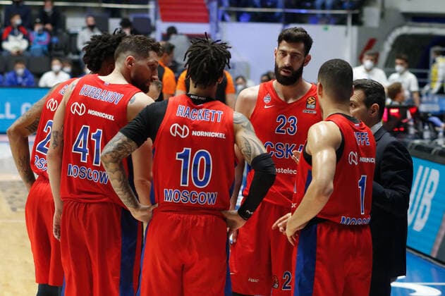 March 30, 2021, St. Petersburg, Russia: Daniel Hackett (10) and Tornike Shengelia (23) of CSKA are seen in action during the 2020 2021 Turkish Airlines EuroLeague Regular Season Round 32, match between BC CSKA Moscow and Zenit St. Petersburg at the Sibur Arena. St. Petersburg Russia - ZUMAs197 20210330_zaa_s197_174 Copyright: xMaksimxKonstantinovx