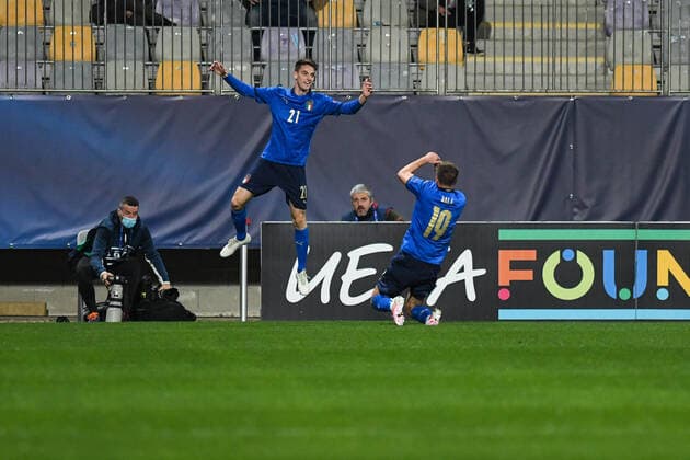 March 30, 2021, Maribor, Slovenia: Giulio Maggiore of Italy celebrates after scoring a goal during the 2021 UEFA European Under-21 Championship Group B match between Italy and Slovenia at Stadion Ljudski vrt. Maribor Slovenia - ZUMAs197 20210330_zaa_s197_247 Copyright: xMilosxVujinovicx