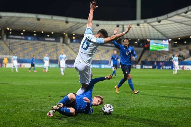 March 30, 2021, Maribor, Slovenia: Nik Prelec of Slovenia and Matteo Lovato of Italy are seen in action during the 2021 UEFA European Under-21 Championship Group B match between Italy and Slovenia at Stadion Ljudski vrt. Maribor Slovenia - ZUMAs197 20210330_zaa_s197_254 Copyright: xMilosxVujinovicx