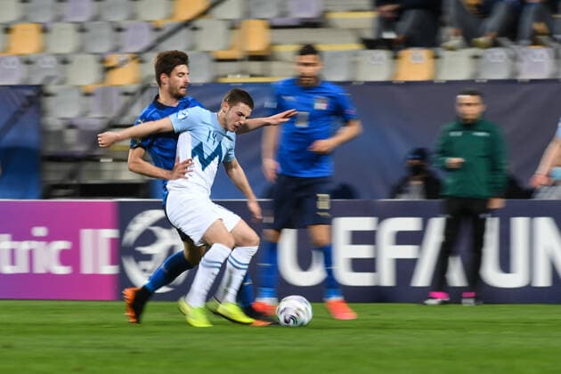 March 30, 2021, Maribor, Slovenia: Tamar Svetlin of Slovenia seen in action during the 2021 UEFA European Under-21 Championship Group B match between Italy and Slovenia at Stadion Ljudski vrt. Maribor Slovenia - ZUMAs197 20210330_zaa_s197_276 Copyright: xMilosxVujinovicx