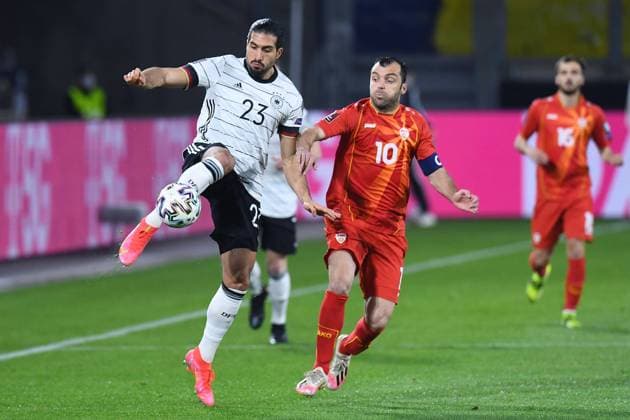 Football international match Germany North Macedonia on 31 03 2021 in the Schauinsland Reisen in Duisburg Emre Can Germany , left Goran Pandev North Macedonia , right DFB regulations prohibit any use of photographs as image sequences and or quasi video xRx