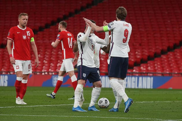 England v Poland 2022 FIFA World Cup, WM, Weltmeisterschaft, Fussball Qualifiers Harry Kane of England celebrates scoring his sides 1st goal from the penalty spot during the 2022 FIFA World Cup Qualifiers match at Wembley Stadium, London Content Not Available For UK Newspapers Copyright: xPaulxChestertonx FIL-15363-0019