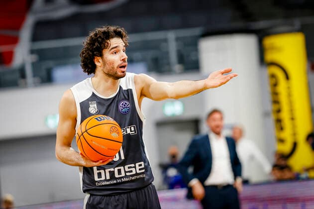Michele Vitali Brose Bamberg, 31 Basketball Champions League 2020 21, Playoof Matchday 5, Brose Bamberg Dinamo Sassari 01 04 2021, Bamberg, Brose Arena Foto Copyright: DanielxLöb