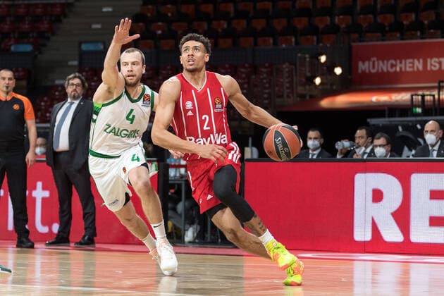 Basketball, Euroleague, day0 04 2021, FC Bayern Munich Zalgiris Kaunas Pictured Lukas LEKAVICIUS Zalgiris Kaunas, 4 and Wade BALDWIN FC Bayern Munich, 2 Munich Audi Dome Bayern Germany. Copyright: Passion2Press.dex xMarkusxFischerx
