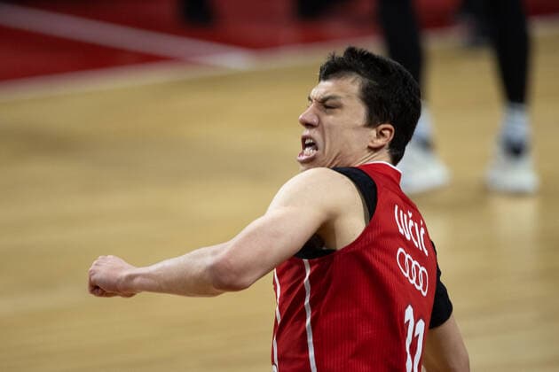 Bayerns 11 Vladimir LUCIC shouts of jubilation after the end of the game Basketball, Euroleague, FC Bayern Kaunas, 2020 2021 season, on 1 4 2021 in Munich, A U D I D O M E, Germany Source Copyright Credit Oryk HAIST xx