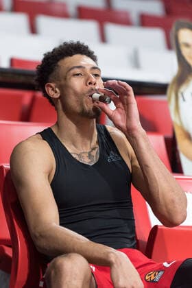 Basketball, Euroleague, day0 04 2021, FC Bayern Munich Zalgiris Kaunas In the picture Wade BALDWIN FC Bayern Munich, 2 enjoys winning cigar Munich Audi Dome Bayern Germany Copyright: Passion2Press.dex xMarkusxFischerx