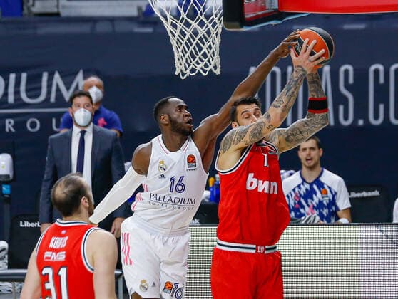 MATCH Matchday 33 Euroleague Men Madrid Real Madrid vs Olympiacos Piraeus Usman Garuba Georgios Printezis Madrid Madrid Madrid Spain Basketball  Copyright: xAlbaxPachecox