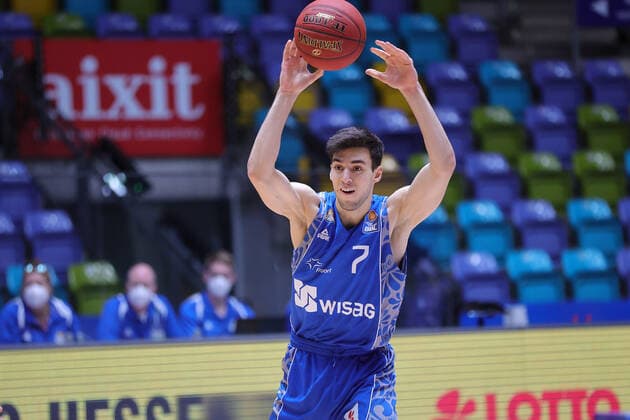 Fraport Skyliners HAKRO Merlins Crailsheim, easyCredit BBL Bruno Vrcic Fraport Skyliners, 7 Basketball match of the easyCredit BBL between Fraport Skyliners and HAKRO Merlins Crailsheim on 4 April 2021 at Fraport Arena in Frankfurt am Main , Frankfurt am Main Hesse Germany Fraport Arena