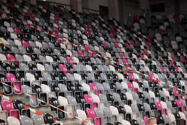 GER, Easycredit BBL, Telekom Baskets Bonn vs Alba Berlin 04 04 2021, Telekom Dome, Bonn, GER, Easycredit BBL, Telekom Baskets Bonn vs Alba Berlin, in the picture empty seats. nordphotoxGmBHx xMeuter nph00351