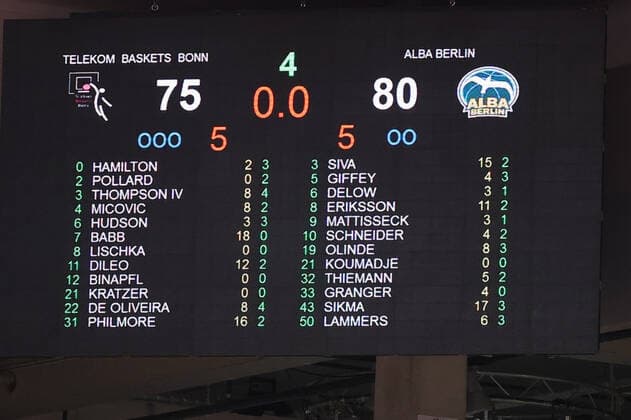 GER, Easycredit BBL, Telekom Baskets Bonn vs Alba Berlin 04 04 2021, Telekom Dome, Bonn, GER, Easycredit BBL, Telekom Baskets Bonn vs Alba Berlin, in picture final score 75 80 nordphotoxGmBHx xMeuter nph00351