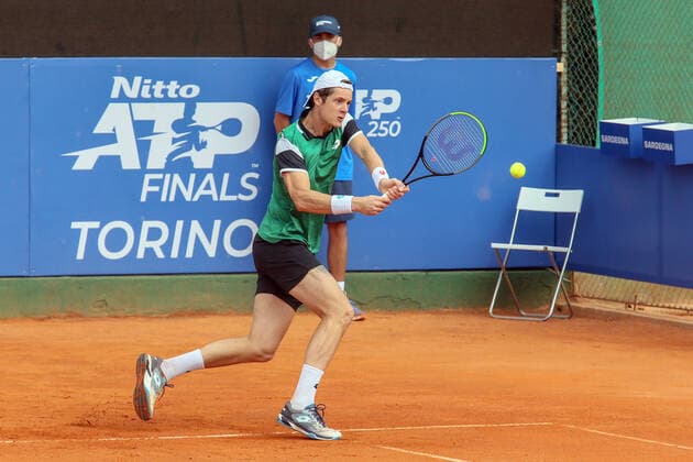 ATP, Tennis Herren Tour 250 2021 Sardegna Open Tennis CAGLIARI, ITALY, APR 04: Maxime Janvier during the ATP Tour 250 Sardegna Open tennis match in Cagliari, Italy on April 04, 2021. Cagliari Tennis Club Cagliari Italy 6456_236579 Copyright: xGiampieroxSposito PentaxPressx