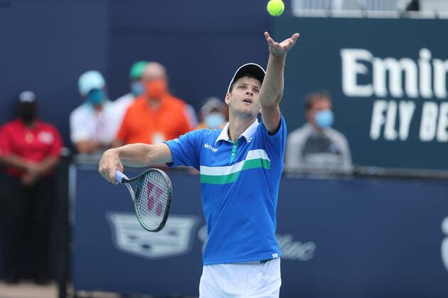 April 4, 2021, Miami Gardens, Florida, United States Of America: MIAMI GARDENS, FLORIDA - APRIL 04: (NO SALES TO NEW YORK POST) Hubert Hurkacz of Poland defeats Jannik Sinner of Italy during the mens singles final at the Miami Open at Hard Rock Stadium. on April 04, 2021 in Miami Gardens, Florida....People: Hubert Hurkacz Miami Gardens United States Of America - ZUMAs214 20210404_zda_s214_146 Copyright: xSMGx