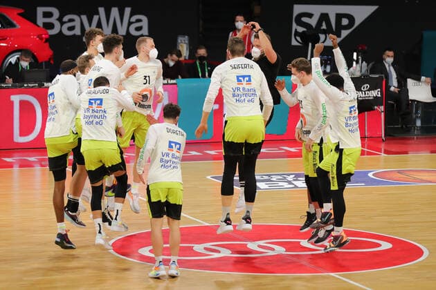 Players of medi bayreuth before the game GER, FC Bayern Basketball vs medi bayreuth, Basketball, easy Credit BBL, season 2020 2021, 06 04 2021, GER, FC Bayern Basketball vs medi bayreuth, Basketball, easy Credit BBL, season 2020 2021, 06 04 2021, Muenchen Copyright: xEIBNER MarcelxEngelbrechtx EP_EER
