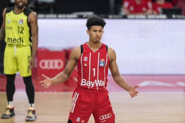 Basketball, BBL, 20210406, FC Bayern München medi Bayreuth In the picture Jason GEORGE FC Bayern München, 1 Munich Audi Dome Bayern Germany Copyright: Passion2Press MarkusxFischerx