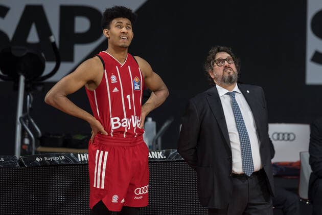 Basketball, BBL, 20210406, FC Bayern München medi Bayreuth In the picture Jason GEORGE FC Bayern München, 1 before substitution Munich Audi Dome Bayern Germany Copyright: Passion2Press MarkusxFischerx