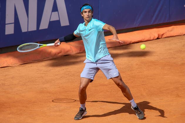 2021 Sardegna Open Tennis - 20210406 CAGLIARI, ITALY, APR 06: Lorenzo Musetti in action during the ATP, Tennis Herren Tour 250 Sardegna Open tennis match in Cagliari, Italy on April 06, 2021. Cagliari Tennis Club Cagliari Italy 6463_236830 Copyright: xGiampieroxSposito PentaxPressx