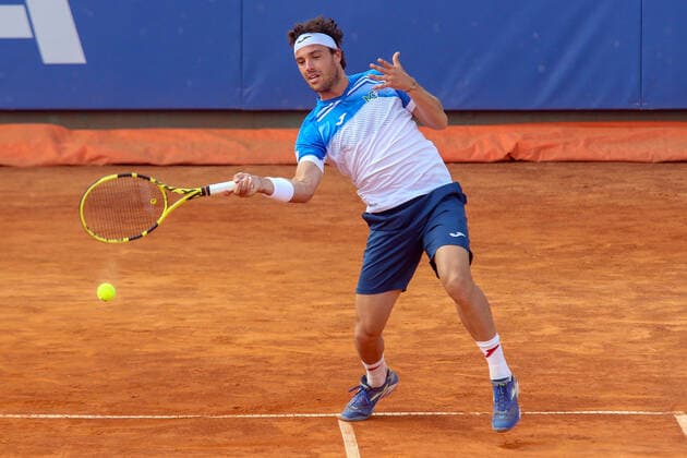 2021 Sardegna Open Tennis - 20210406 CAGLIARI, ITALY, APR 06: Marco Cecchinato in action during the ATP, Tennis Herren Tour 250 Sardegna Open tennis match in Cagliari, Italy on April 06, 2021. Cagliari Tennis Club Cagliari Italy 6463_236852 Copyright: xGiampieroxSposito PentaxPressx