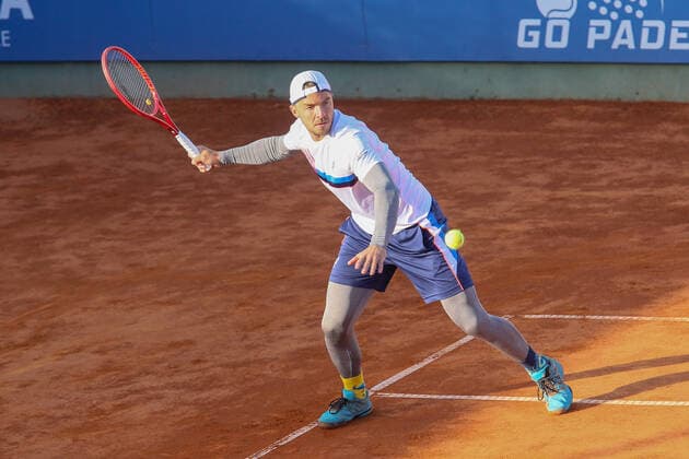 2021 Sardegna Open Tennis - 20210407 CAGLIARI, ITALY, APR 07: Andrej Martin in action during the ATP, Tennis Herren Tour 250 Sardegna Open tennis match in Cagliari, Italy on April 07, 2021. Cagliari Tennis Club Cagliari Italy 6467_236911 Copyright: xGiampieroxSposito PentaxPressx