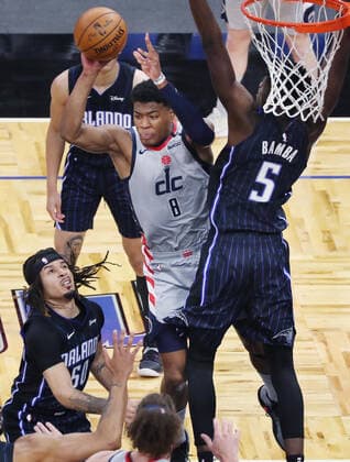 April 7, 2021, Orlando, Florida, USA: The Washington Wizards Hui Hachimura (8) tries to pass in traffic against the Orlando Magic at the Amway Center in Orlando, Florida, on Wednesday, April 7, 2021. Orlando USA - ZUMAm67_ 0116482078st Copyright: xStephenxM.xDowellx