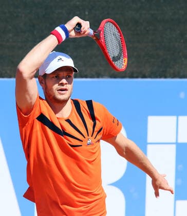 2021 Sardegna Open Tennis - 20210408 CAGLIARI, ITALY, APR 08: Yannick Hanfmann in action during the ATP, Tennis Herren Tour 250 Sardegna Open tennis match against Marco Cecchinato in Cagliari, Italy on April 08, 2021. Yannick Hanfmann won the match 7-5, 6-1. Cagliari Tennis Club Cagliari Italy 6473_237151 Copyright: xGiampieroxSposito PentaxPressx