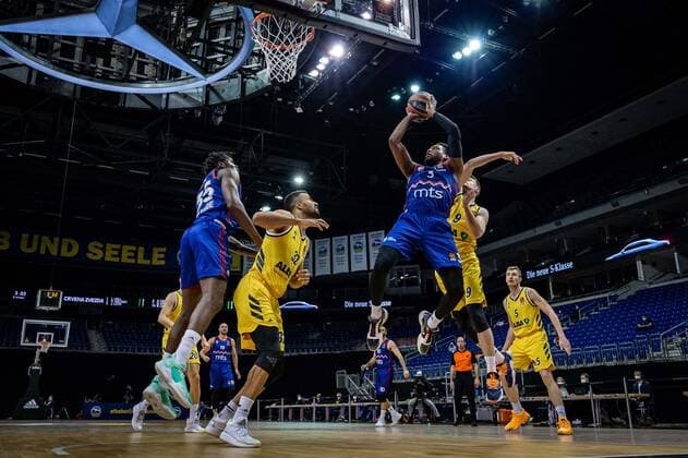 Basketball Berlin 08 04 2021 Euroleague Season 2020 2021 Alba Berlin Red Star Belgrade Jordan Loyd Belgrade, No 03 Jonas Mattisseck Alba Berlin, No 09