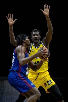 Basketball Berlin 08 04 2021 Euroleague Season 2020 2021 Alba Berlin Red Star Belgrade Landry Nnoko Belgrade, No 35 Christ Koumadje Alba Berlin, No 21
