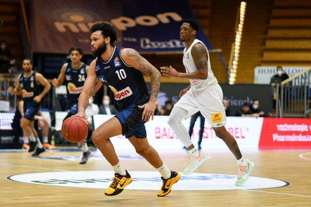 Jermaine Haley Jr HAKRO Merlins Crailsheim on the ball, GER, HAKRO Merlins Crailsheim vs Syntainics MBC, 09 04 2021, 27 matchday easycredit Basketball Bundesliga, season 2020 2021 GER, HAKRO Merlins Crailsheim vs Syntainics MBC, 09 04 2021, 27 matchday easycredit Basketball Bundesliga, season 2020 2021 Crailsheim Copyright: xEibnerxPressefoto MichaelxMemmlerx EP_MMR