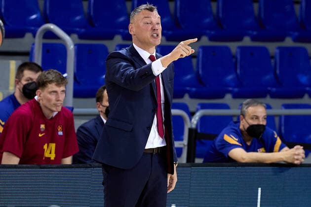 April 9, 2021, Barcelona, Spain: Sarunas Jasikevicius of FC Barcelona, Barca during the Turkish Airlines EuroLeague match between FC Barcelona and Bayern Munich at Palau Blaugrana in Barcelona, Spain. Barcelona Spain - ZUMAd159 20210409_zia_d159_114 Copyright: xDavidxRamirezx