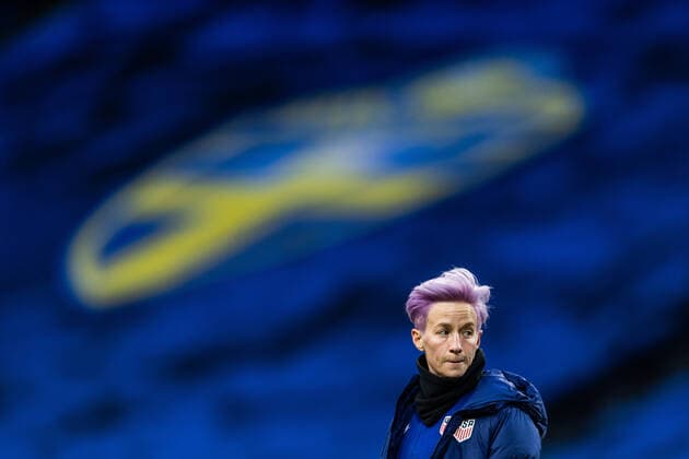 210410 Megan Rapinoe of USA during warm up ahead of the women s international friendly football match between Sweden and USA on April 10, 2021 in Stockholm Photo Maxim Thore BILDBYRAN kod MT SH0093 fotboll football soccer fotball sverige sweden usa dam bbeng träningsmatch international friendly,  Copyright: MAXIMxTHORE BB210410MT005
