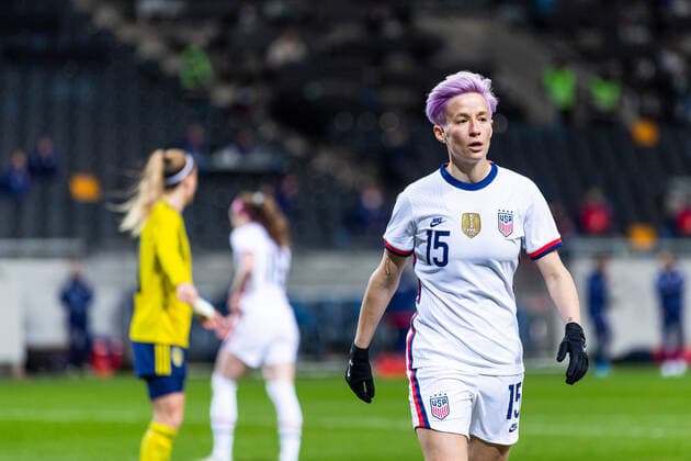 210410 Megan Rapinoe of USA during the women s international friendly football match between Sweden and USA on April 10, 2021 in Stockholm Photo Maxim Thore BILDBYRAN code MT SH0093 football football soccer football sweden sweden usa dam bbeng training match international friendly,  Copyright: MAXIMxTHORE BB210410MT059