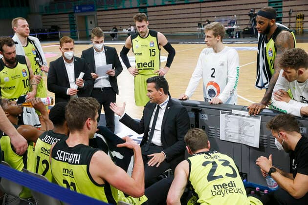 27 Matchday of the easyCredit BBL Basketball Bundesliga on 10 April 2021at the Oberfrankenhalle in Bayreuth Bavaria Germany season 2020 2021 Medi Bayreuth vs Brose Bamberg Raoul Korner Medi Bayreuth coach