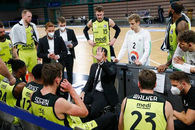 27 Matchday of the easyCredit BBL Basketball Bundesliga on 10 April 2021at the Oberfrankenhalle in Bayreuth Bavaria Germany season 2020 2021 Medi Bayreuth vs Brose Bamberg Raoul Korner Medi Bayreuth coach