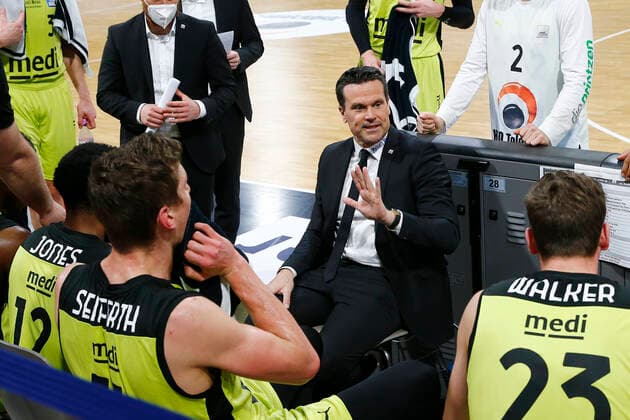 27 Matchday of the easyCredit BBL Basketball Bundesliga on 10 April 2021at the Oberfrankenhalle in Bayreuth Bavaria Germany season 2020 2021 Medi Bayreuth vs Brose Bamberg Raoul Korner Medi Bayreuth coach