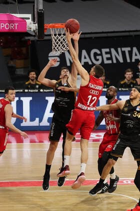 Diego Flaccadori Muenchen with the basket GER, FC Bayern Basketball vs Loewen Braunschweig, basketball, easyCredit BBL, season 2020 2021, 11 04 2021, GER, FC Bayern Basketball vs Loewen Braunschweig, basketball, easyCredit BBL, season 2020 2021, 11 04 2021, Muenchen Copyright: xEIBNER MarcelxEngelbrechtx EP_EER