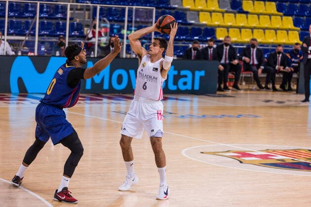 April 11, 2021, Barcelona, Barcelona, Spain: Alberto Abalde of Real Madrid in action during the Liga Endesa ACB match between FC Barcelona, Barca and Real Madrid at Palau Blaugrana on April 11, 2021 in Barcelona, Spain. Barcelona Spain - ZUMAa181 20210411_zaa_a181_128 Copyright: xJavierxBorregox