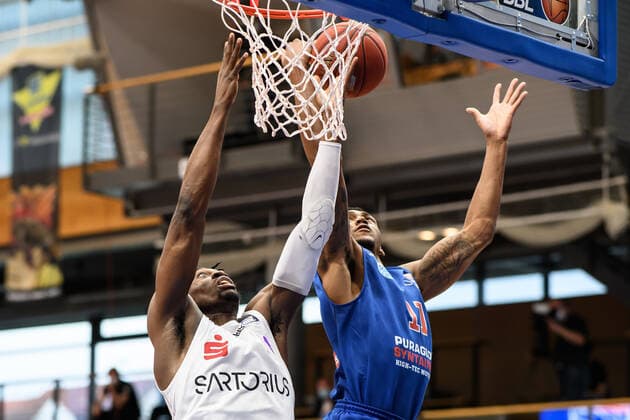 BG Göttingen Syntainics MBC 13 04 2021, Basketball Bundesliga easyCredit BBL, season 2020 2021, main round, BG Göttingen Syntainics MBC Göttingens Tai Odiase l plays against Weißenfels Kyndahl Hill Weißenfels Sachsen Anhalt Germany