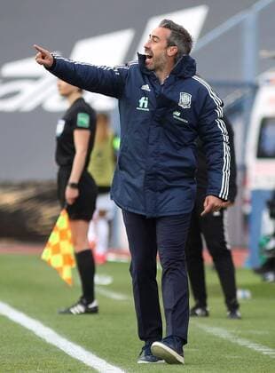 Spain s head coach Jorge Vilda reacts during the International Friendly, Länderspiel, Nationalmannschaft women soccer match between Spain and Mexico held at Antonio Lorenzo Cuevas, in Marbella, Malaga, southern Spain, 13 April 2021. Spain vs Mexico !ACHTUNG: NUR REDAKTIONELLE NUTZUNG!  Copyright: xDanielxPerezx GRAF3741 20210413-637539427716146397