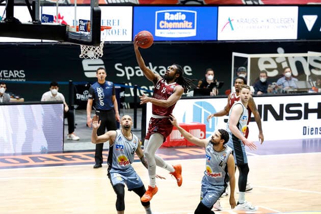 14 04 2021, easyCredit Basketball Bundesliga, BBL, 2020 2021 season, men, Chemnitz Niners HAKRO Merlins Crailsheim Marcus Thornton, Niners Chemnitz Chemnitz Fair Chemnitz Saxony Germany