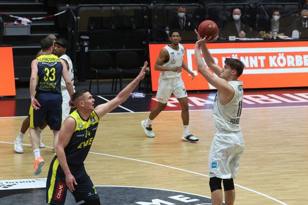 Basketball Germany, 1 Bundesliga, Hamburg Towers EWE Baskets Oldenburg, Hamburg, 14 04 2021 Maik Kotsar Towers Hamburg Germany