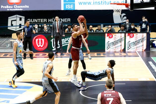 14 04 2021, easyCredit Basketball Bundesliga, BBL, season 2020 2021, men, Chemnitz Niners HAKRO Merlins Crailsheim Filip Stanic, Niners Chemnitz Chemnitz Fair Chemnitz Saxony Germany