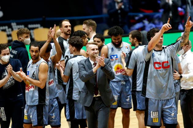 14 04 2021, easyCredit Basketball Bundesliga, BBL, season 2020 2021, men, Chemnitz Niners HAKRO Merlins Crailsheim winners from Crailsheim Chemnitz Fair Chemnitz Saxony Germany